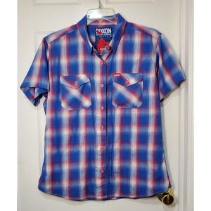 Dixxon Short Sleeve XL Shirt Blue Red Plaid Bamboo Blend Button Up